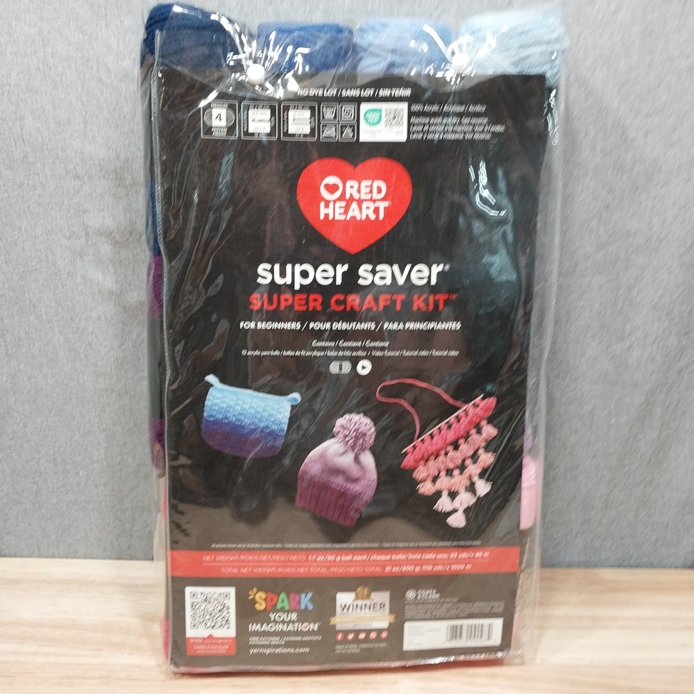 Super Craft Kit Red Heart Super Saver Beginner 12 Balls 1116yd Pink Blue